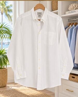 L.L.Bean Men’s L Traditional Fit White Solid Dress Shirt 16 33 Cotton Pockets